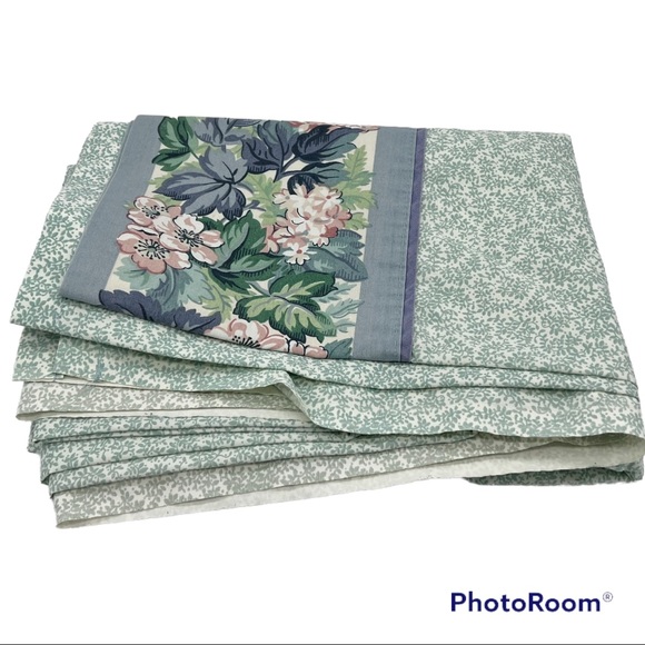 Vintage LAURA ASHLEY Ashbourne Twin Flat Sheet Green Floral Cottagecore - Picture 2 of 7